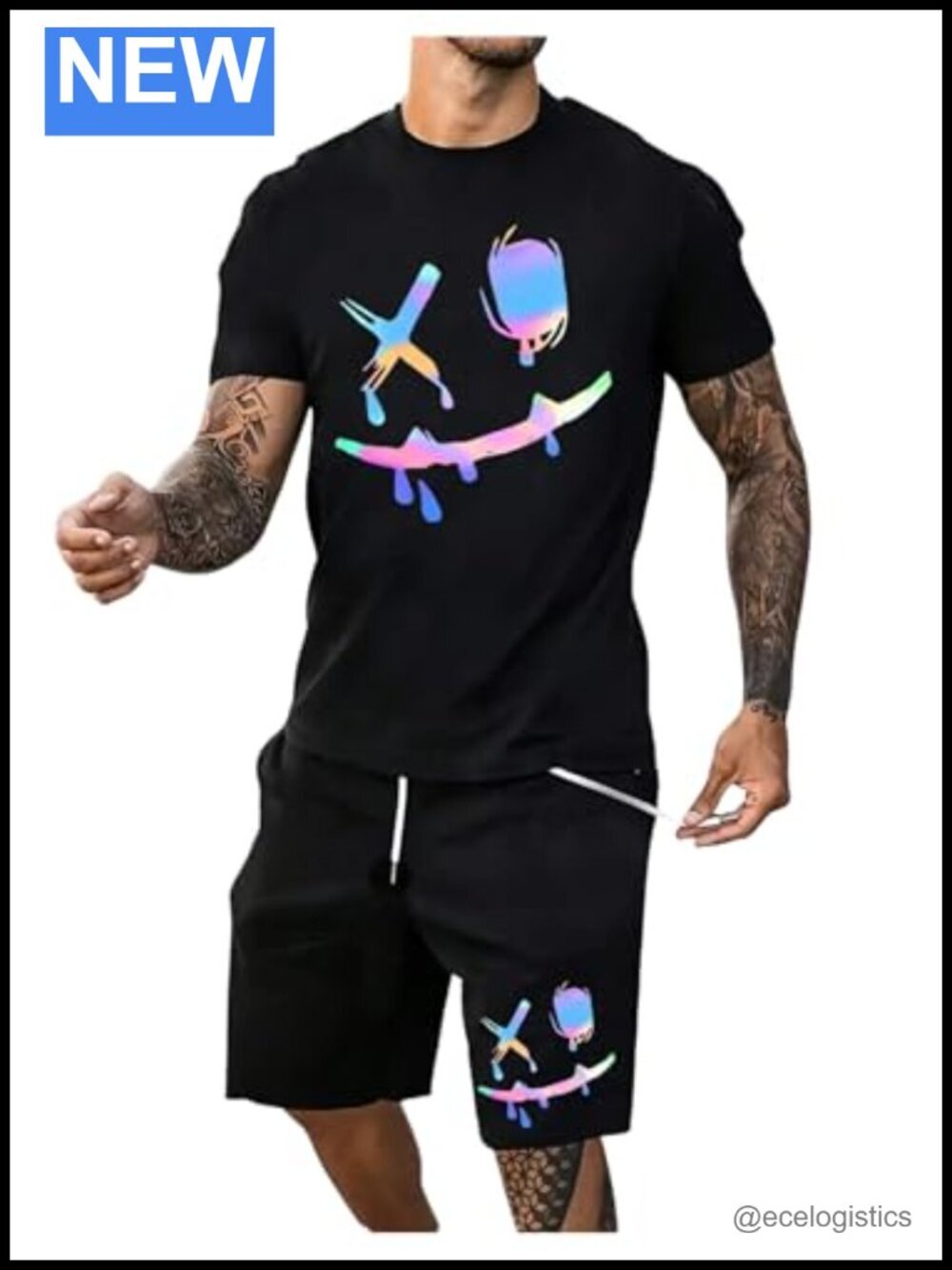 Men's 2 Piece Short Set Graphic T-Shirt and Drawstring Shorts Summer Streetwear